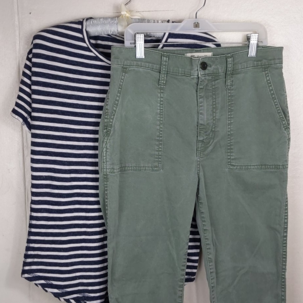 Bundle Madewell Green Jeans & Striped Shirt